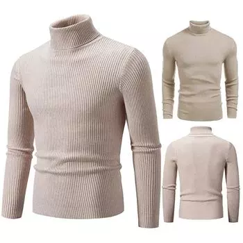 Мужская зимняя повседневная водолазка с длинным рукавом, вязаные свитера, топы, блузки L бежевый
