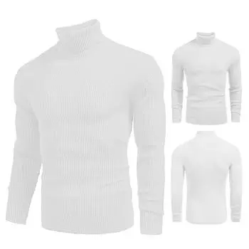 Мужская зимняя повседневная водолазка с длинным рукавом, вязаные свитера, топы, блузки M белый
