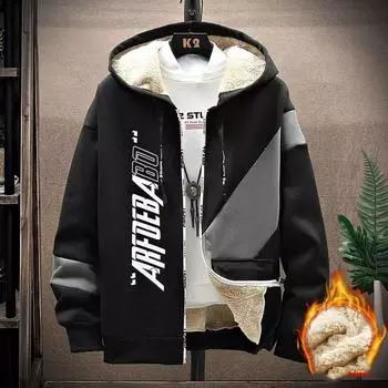 Мужская зимняя пушистая куртка с капюшоном Повседневная куртка Зимняя короткая куртка Теплый утолщенный топ с капюшоном XXXL