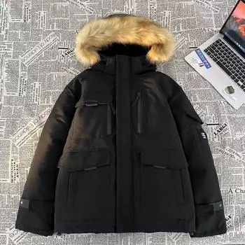 Мужская зимняя пушистая парка больших размеров, утепленное пальто для отдыха на природе, теплая куртка на молнии XS