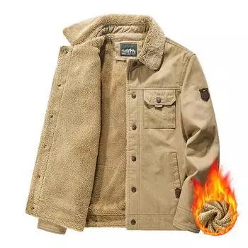 Мужская зимняя рабочая куртка из овчины с лацканами - плюс бархат, большой размер, свободная, теплая, утолщенное хлопковое пальто 5XL армия зеленый