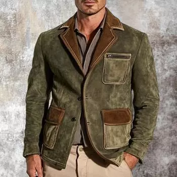 Мужская зимняя ретро-замшевая куртка с несколькими карманами и цветным воротником XXXL