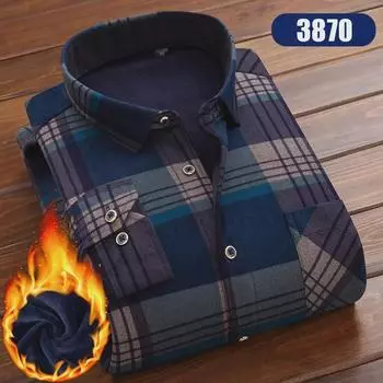 Мужская зимняя рубашка из плотного бархата с длинным рукавом, не требующая глажки, для людей среднего и пожилого возраста L