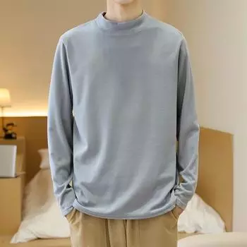 Мужская зимняя рубашка с длинными рукавами из немецкого бархата с полуворотом, однотонный повседневный свитер с воротником-стойкой из микроэластичной ткани L белый