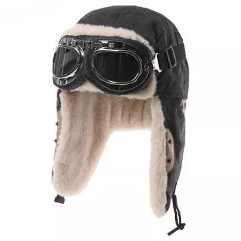 Мужская зимняя шапка-бомбер с очками для активного отдыха на открытом воздухе, ветрозащитная, теплая, искусственный мех, пилотская шапка-ушанка, парусиновая, термостойкая