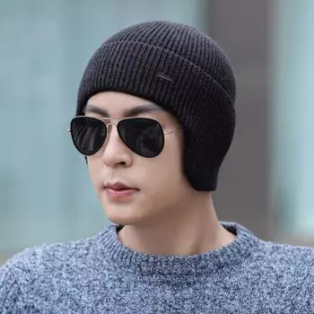 Мужская зимняя шапка из толстой вязаной шерсти с наушниками и повязкой на голову для езды на велосипеде на открытом воздухе One Size