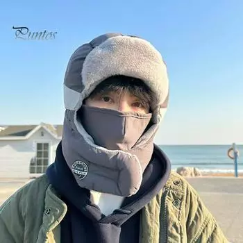 Мужская зимняя шапка с утолщенной флисовой подкладкой, защита ушей, головной убор Windoroof, сохраняющий тепло на открытом воздухе, катание на лыжах, коньках, сноуборде, шапка Lei Feng чёрный