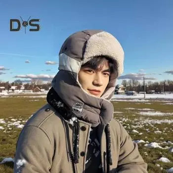 Мужская зимняя шапка с утолщенной флисовой подкладкой, защита ушей, головной убор Windoroof, сохраняющий тепло на открытом воздухе, катание на лыжах, коньках, сноуборде, шапка Lei Feng чёрный