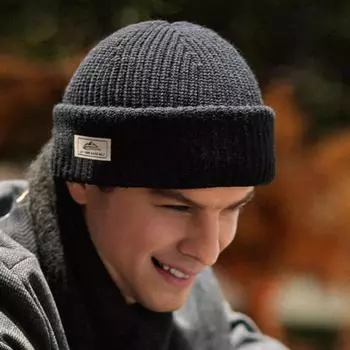Мужская зимняя шапка, трикотажная, толстая, эластичная, однотонная, защита ушей, несколько видов серый