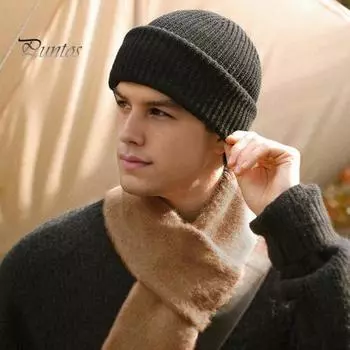 Мужская зимняя шапка, трикотажная толстая эластичная шапка с начесом, однотонная, защита ушей, несколько складных стилей, теплая повседневная кепка для катания на лыжах и коньках, головной убор чёрный