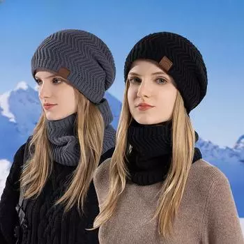 Мужская зимняя шапка-ушанка с рукавами, теплая шапка на флисовой подкладке, шарф, комплект из двух предметов, вязаная шерстяная кепка для езды на велосипеде average size