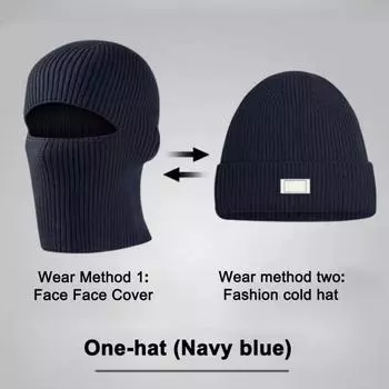 Мужская зимняя шапка, вязаная, однотонная, эластичная, сохраняющая тепло, толстая, защищающая уши, кепка для отца, дедушки, головной убор для улицы темно-синий