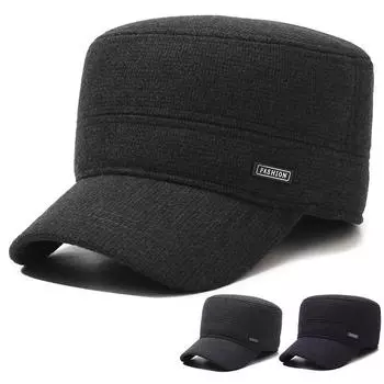Мужская зимняя шерстяная плоская кепка для людей среднего и пожилого возраста, уличное утепленное утепленное утепленное ухо серый