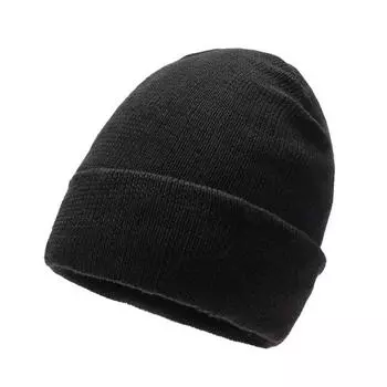 Мужская зимняя шерстяная шапка, плюшевая подкладка, однотонная, утолщенная вязаная шапка для осени и зимы чёрный