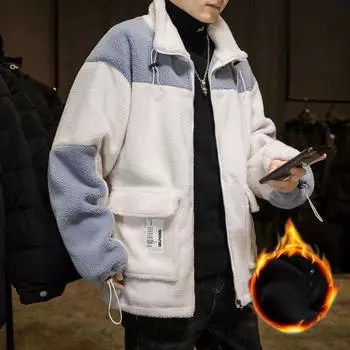 Мужская зимняя шуба из искусственного меха с длинным рукавом, теплая верхняя одежда, роскошная куртка в стиле пэчворк, ветровка, пальто S бежевый