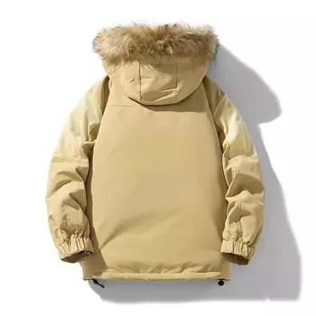 Мужская зимняя свободная куртка с капюшоном в корейском стиле, теплая стеганая куртка со съемным капюшоном S хаки