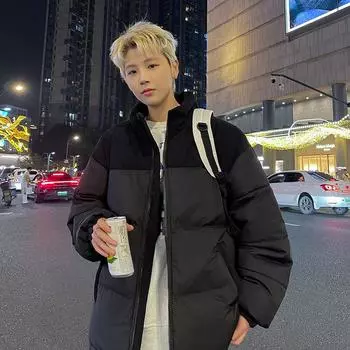 Мужская зимняя свободная повседневная хлопковая куртка с воротником-стойкой для пар, плотная и теплая куртка Bread XXXL