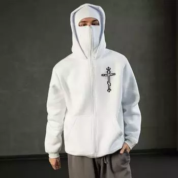 Мужская зимняя свободная толстовка с капюшоном Harajuku Printed Sportswear Retro Mask Style Fashion Coat S