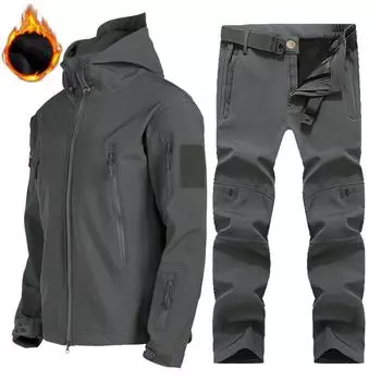 Мужская зимняя теплая бархатная куртка Shark Skin Soft Shell, куртка, альпинистский костюм, водонепроницаемый и ветрозащитный горнолыжный костюм, велосипедный костюм XXXL чёрный