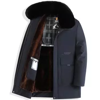 Мужская зимняя теплая деловая куртка на флисовой подкладке, ветрозащитное пальто с несколькими карманами и меховым воротником для мужчин, длинные куртки, модная повседневная парка XL чёрный