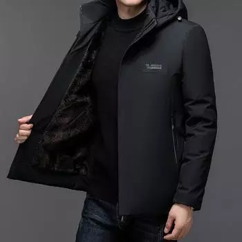 Мужская зимняя теплая деловая куртка на флисовой подкладке, уличное ветрозащитное пальто с капюшоном с несколькими карманами для мужчин, утепленные длинные куртки с капюшоном, модная повседневная парка L чёрный