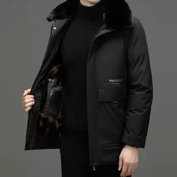 Мужская зимняя теплая деловая куртка, уличное ветрозащитное пальто с несколькими карманами для мужчин, длинные куртки на утепленной флисовой подкладке, модная повседневная парка XL чёрный