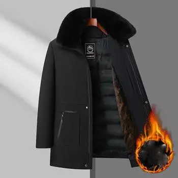 Мужская зимняя теплая деловая куртка, уличное ветрозащитное пальто с несколькими карманами для мужчин, утепленные длинные куртки со съемной флисовой подкладкой, модная повседневная парка XL чёрный