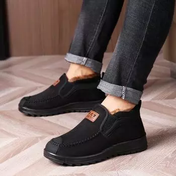 Мужская зимняя теплая флисовая обувь, мужские мокасины, тапочки с удобным эффектом памяти, мокасины с меховой подкладкой, домашняя обувь для дома и отдыха на природе, ботинки Ankel 39 чёрный