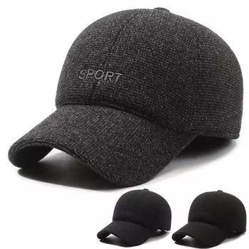 Мужская зимняя теплая кепка для среднего и пожилого возраста, уличная бейсболка с защитой ушей, козырек чёрный