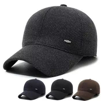 Мужская зимняя теплая кепка для защиты ушей для людей среднего и пожилого возраста, бейсбольная кепка для папы темно-синий