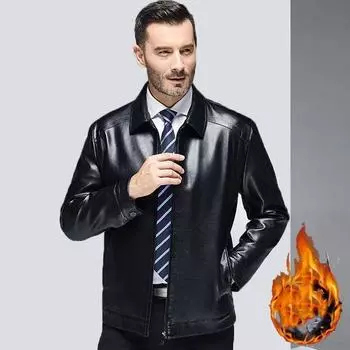 Мужская зимняя теплая куртка из искусственной кожи с воротником, свободная короткая повседневная куртка на молнии, утолщенная теплая куртка 3XL