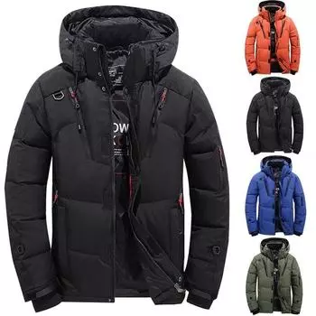 Мужская зимняя теплая куртка на утином пуху, лыжное зимнее пальто с капюшоном, топы оверсайз для альпинизма 3XL чёрный