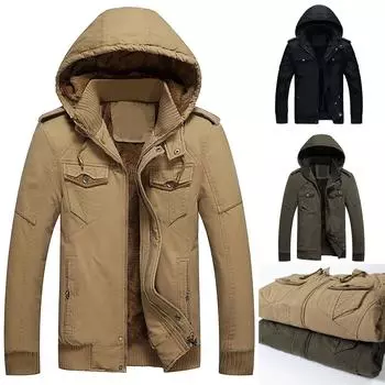 Мужская зимняя теплая мягкая ветрозащитная куртка с длинным рукавом XXL хаки