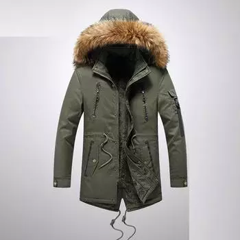 Мужская зимняя теплая мягкая ветрозащитная куртка с капюшоном L армия зеленый