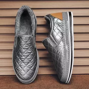 Мужская зимняя теплая непромокаемая верхняя обувь, уличные слипоны, меховые лоферы для мужчин с плюшевой флисовой подкладкой