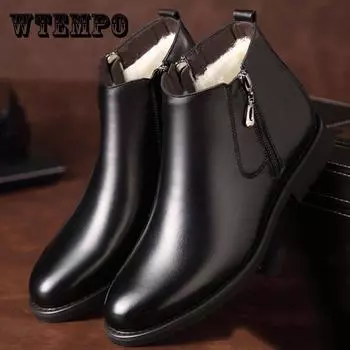 Мужская зимняя теплая обувь, модные кожаные ботинки martin, плюшевые зимние сапоги, высокая кожаная обувь, нескользящая обувь 44