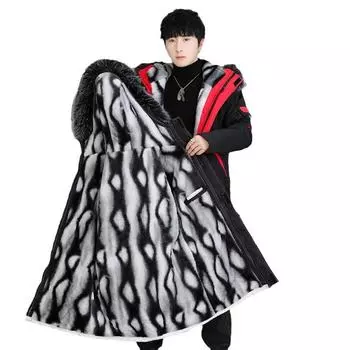 Мужская зимняя теплая парка с принтом букв, утепленная, длинная, ветрозащитная, стеганая куртка с меховым воротником и капюшоном 4XL