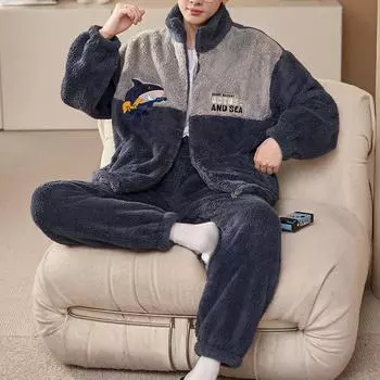 Мужская зимняя теплая пижама, пижамный комплект, мужская фланелевая пижама, ночная рубашка, домашняя одежда, бархатный коралловый флис 6XL, пижама большого размера M