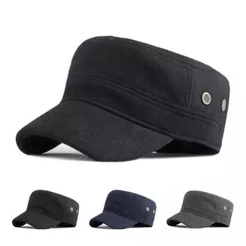 Мужская зимняя теплая плоская кепка, весенне-осенняя шерстяная кепка с большой головкой, военная кепка чёрный