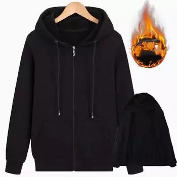 Мужская зимняя теплая плюшевая куртка на молнии с капюшоном, свободная повседневная куртка с длинным рукавом XS