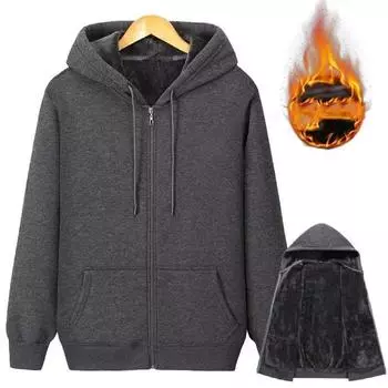 Мужская зимняя теплая плюшевая куртка на молнии с капюшоном, свободная повседневная куртка с длинным рукавом 5XL