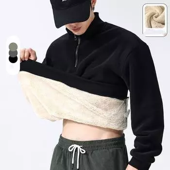 Мужская зимняя теплая рубашка-пуловер с V-образным вырезом на молнии с длинными рукавами, свободный топ с принтом, большой размер, повседневная, с длинными рукавами 4XL