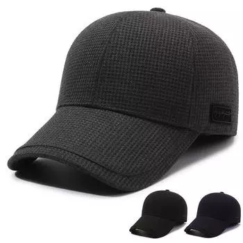 Мужская зимняя теплая шапка для людей среднего и пожилого возраста, ветрозащитная, утепленная, кепка для защиты ушей, бархатная толстая бейсболка чёрный