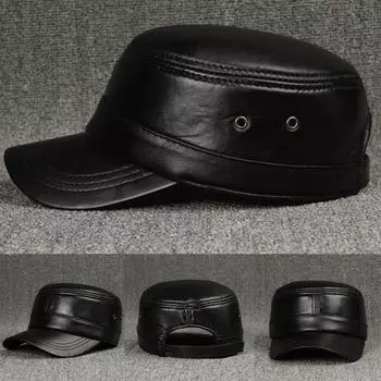 Мужская зимняя теплая шапка из овчины с ушками, бейсболка, плоская кепка