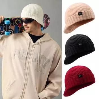 Мужская зимняя теплая шапка, однотонная, супермягкая, дышащая, легкая, износостойкая, классическая вязаная шапка, велосипедная шапка красный