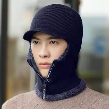 Мужская зимняя теплая шерстяная шапка, уличные шапки с защитой ушей, теплая толстая велосипедная вязаная шапка, шарф, ветрозащитная шапка, утепленная кепка серый