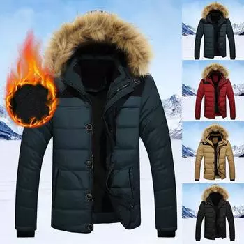 Мужская зимняя теплая стеганая куртка-пуховик с капюшоном из искусственного меха и верхняя одежда