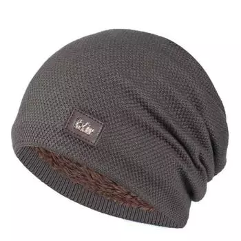 Мужская зимняя теплая вязаная шапка с флисовой подкладкой Шапки 1 pc вино красного