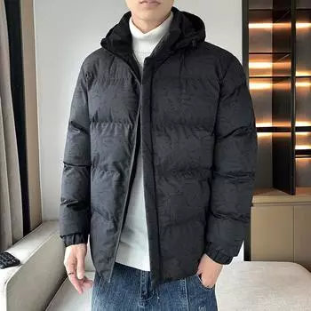 Мужская зимняя толстая камуфляжная теплая хлопковая куртка с капюшоном для людей среднего и пожилого возраста, повседневная хлопковая одежда для пар M чёрный