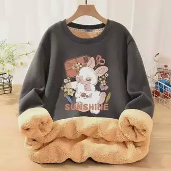 Мужская зимняя толстовка из овечьей шерсти с принтом плюша и кролика — плотная, свободная, универсальная куртка с длинными рукавами L